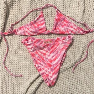 Skatie Pink and White Bikini Set